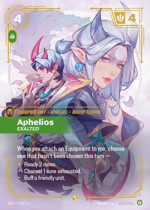 Aphelios - Exalted SFD-224 ฟอยล์ — การ์ด Riftbound